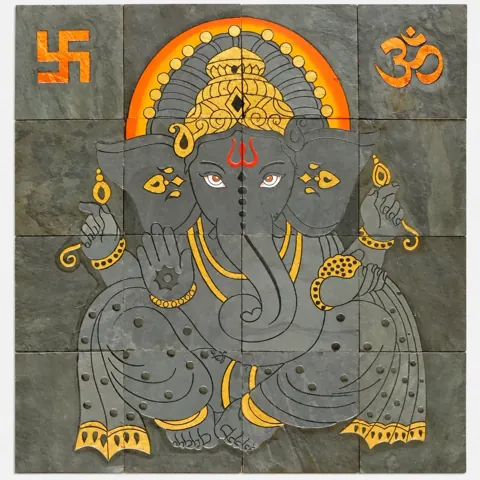 Ganesha with Golden Halo Stone Mural — OS-SM-131, view 1