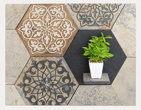 Hexagonal Floral Stone Accent Composition — OS-SM-138