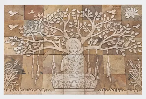 Meditating Buddha beneath Hanging Tree Roots — OS-SM-137, view 1