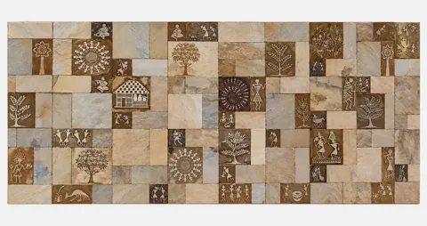 Wide Heritage Motif Patchwork Stone Wall — OS-SM-163, view 1