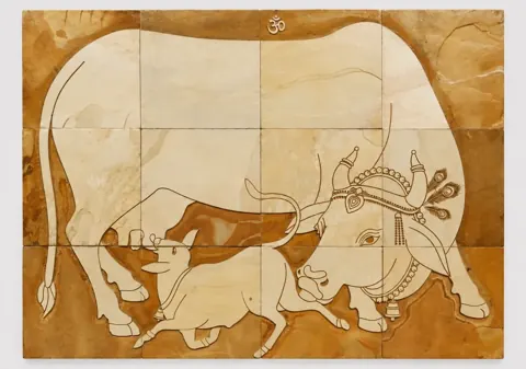Sacred Cow and Calf Stone Mural — OS-SM-186, view 1