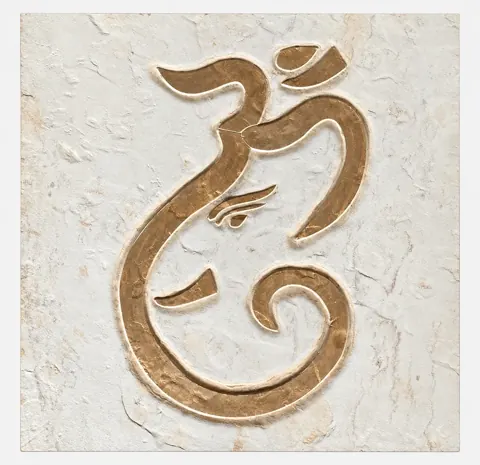 Om and Ganesha Fusion on Ivory Stone — OS-SM-177, view 1