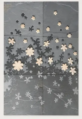 Scattered Flowers on Grey Stone Mural — OS-SM-169, view 1