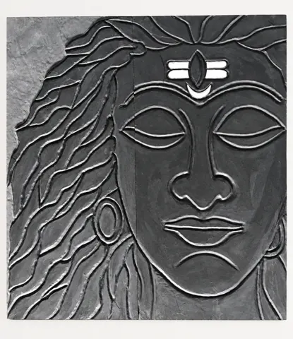 Shiva Face with Flowing Hair Stone Relief — OS-SM-130, view 1