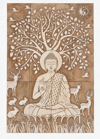 Buddha beneath Tree with Deer Stone Mural — OS-SM-180, view 1