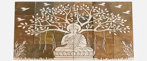 Buddha and Spreading Bodhi Tree Stone Mural — OS-SM-151