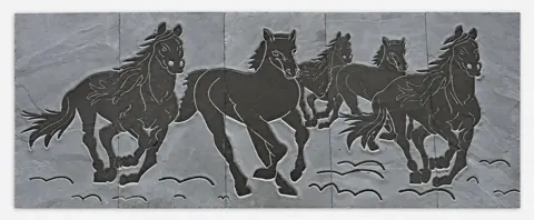 Running Horses Silhouette Stone Mural — OS-SM-071