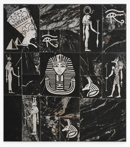 Egyptian Symbols on Dark Stone Panel — OS-SM-172, view 1