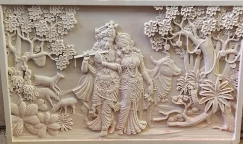 Radha Krishna Woodland Stone Mural — OS-SM-018