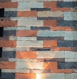 Rust and Blue Grey Brick Mix Natural Stone Wall Cladding — OS-NWC-105