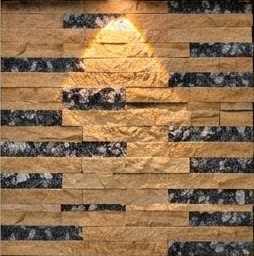 Gold and Charcoal Strip Mix Natural Stone Wall Cladding — OS-NWC-114