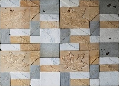 Sand Leaf and Grey Cube Mosaic Natural Stone Wall Cladding — OS-NWC-135, view 3