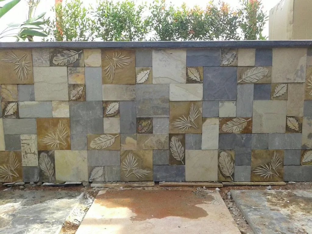 Botanical Patchwork Outdoor Stone Wall — OS-SM-140, view 2