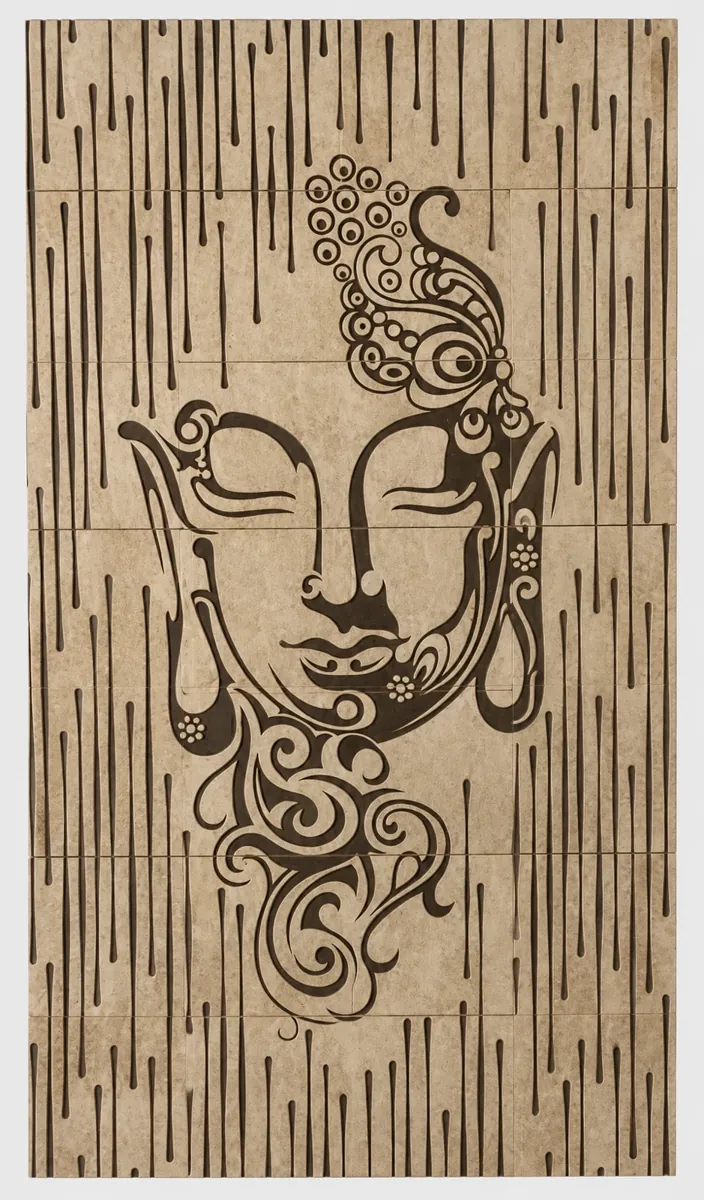 Buddha Portrait with Vertical Reed Texture — OS-SM-129 Carved Murals