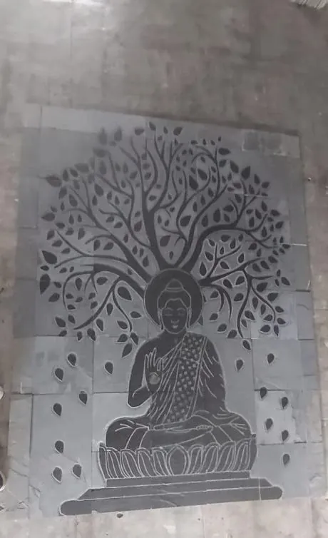 Dark Buddha and Tree on Pale Stone Panel — OS-SM-182, view 2