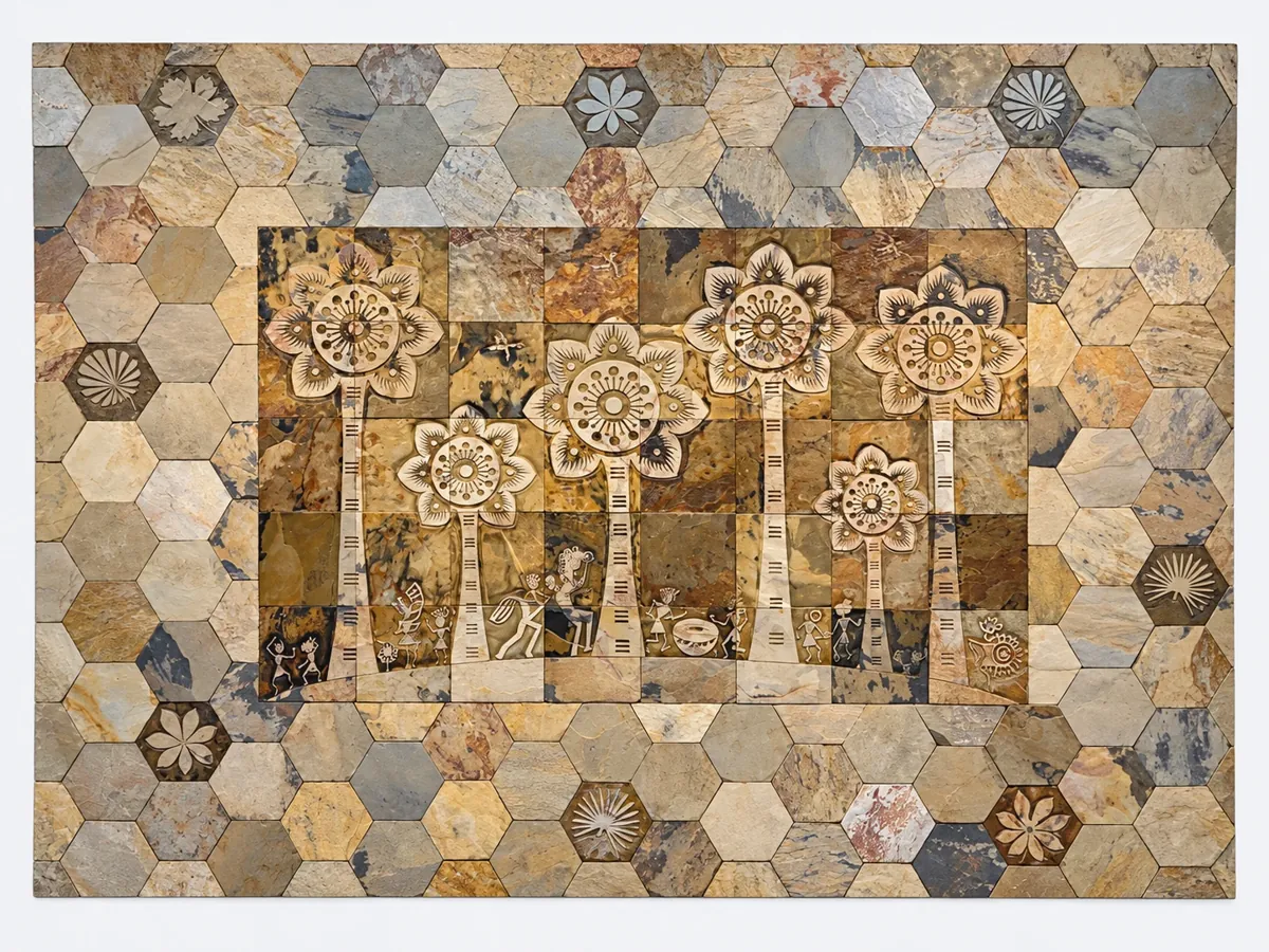 Floral Medallion and Honeycomb Feature Wall — OS-SM-155 Carved Murals