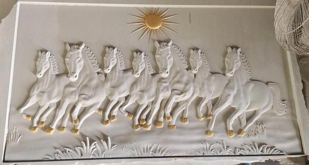 Galloping Horses with Rising Sun Stone Mural — OS-SM-079, view 3
