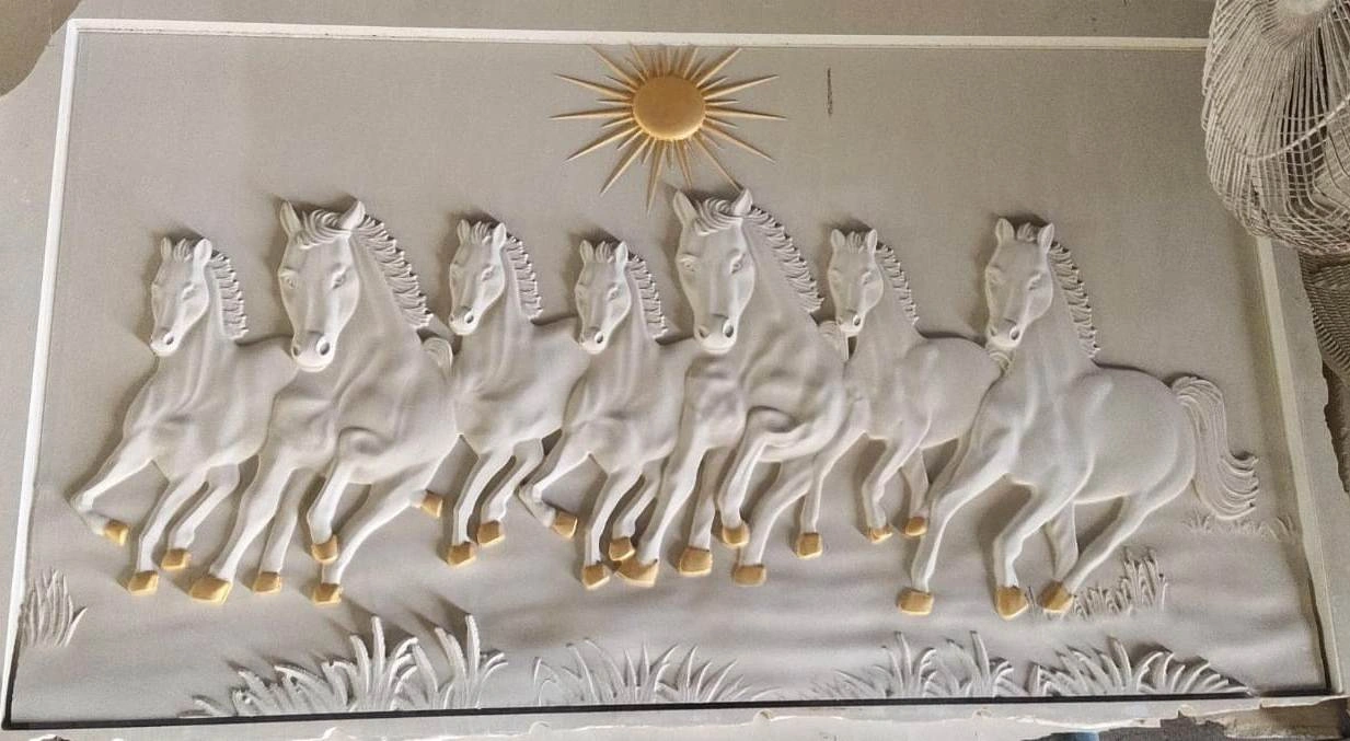 Galloping Horses with Rising Sun Stone Mural — OS-SM-079, view 4