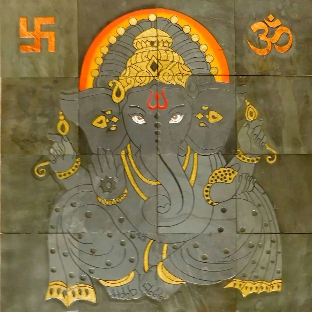 Ganesha with Golden Halo Stone Mural — OS-SM-131, view 2