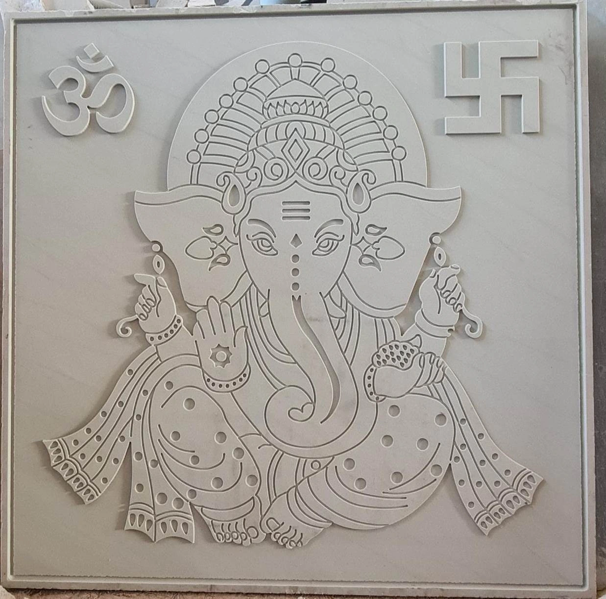 Ivory-Toned Ganesha Linework Stone Panel — OS-SM-011, view 2