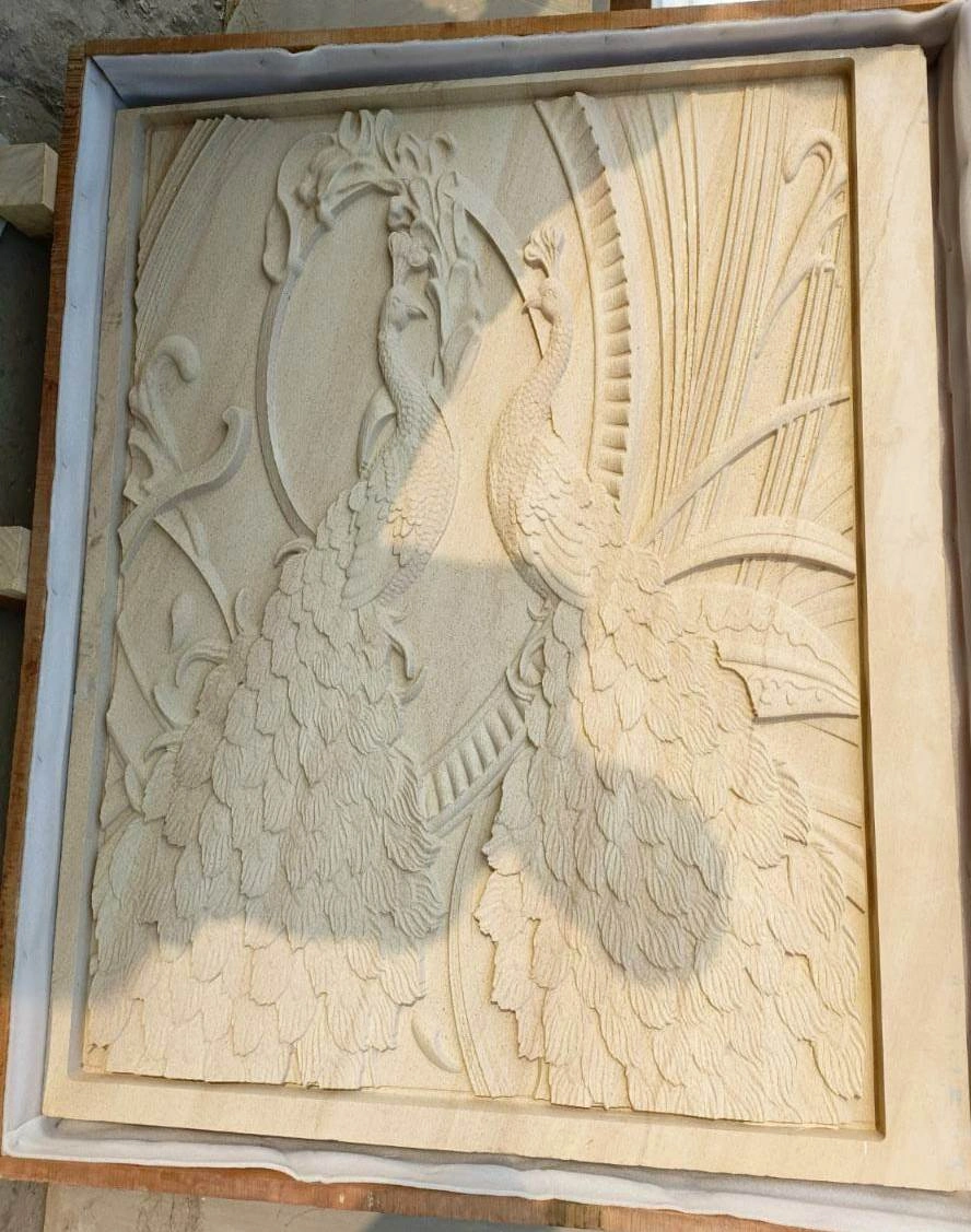 Peacock Pair Ornamental Stone Mural — OS-SM-072, view 2