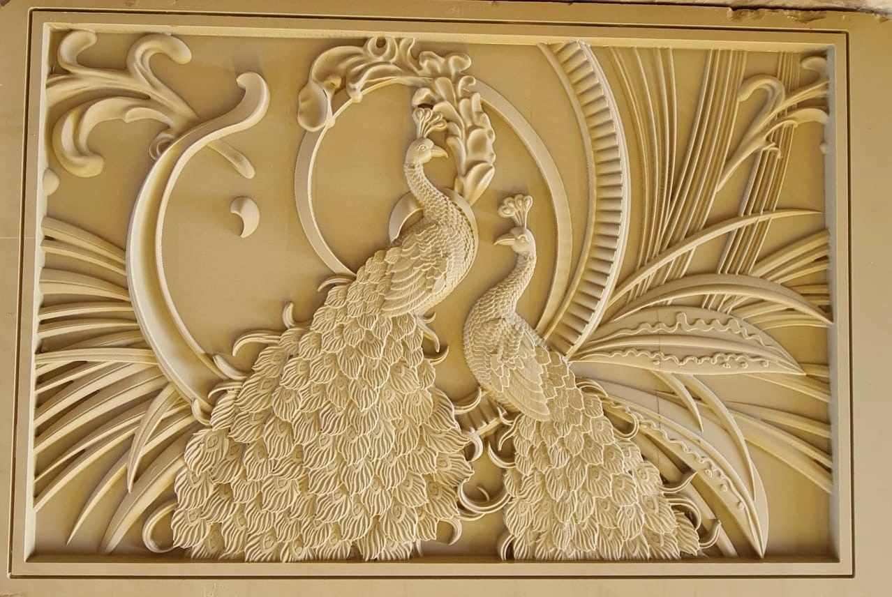 Peacock Pair Ornamental Stone Mural — OS-SM-072 Carved Murals
