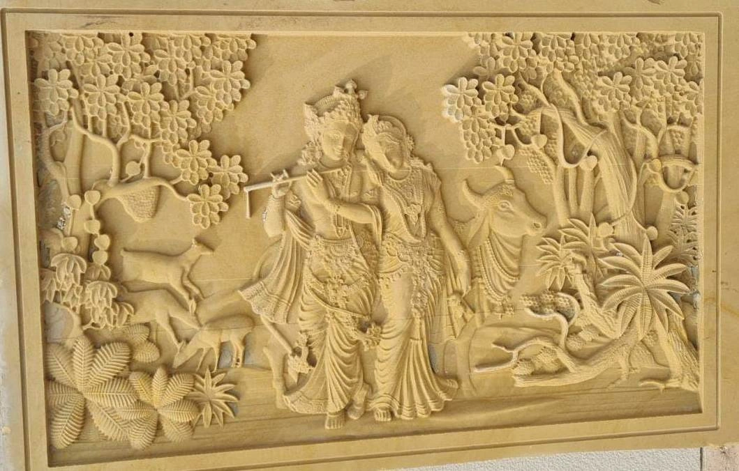 Radha Krishna Woodland Stone Mural — OS-SM-018, view 2