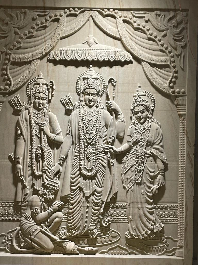 Ram Darbar Framed Stone Mural — OS-SM-113 Carved Murals