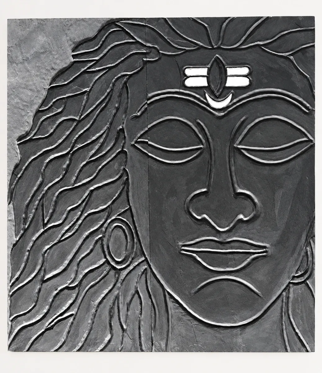 Shiva Face with Flowing Hair Stone Relief — OS-SM-130 Carved Murals