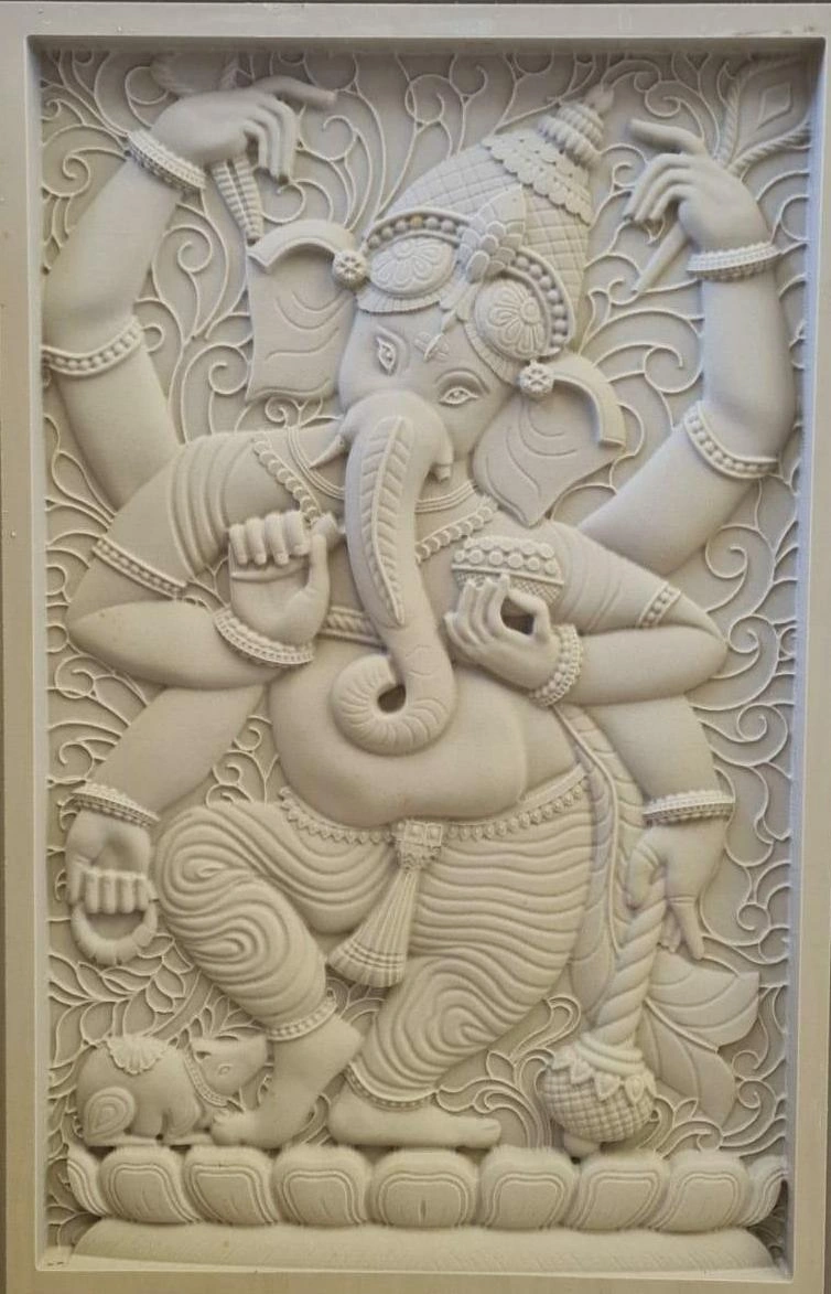 Standing Ganesha Ornamental Stone Mural — OS-SM-073 Carved Murals