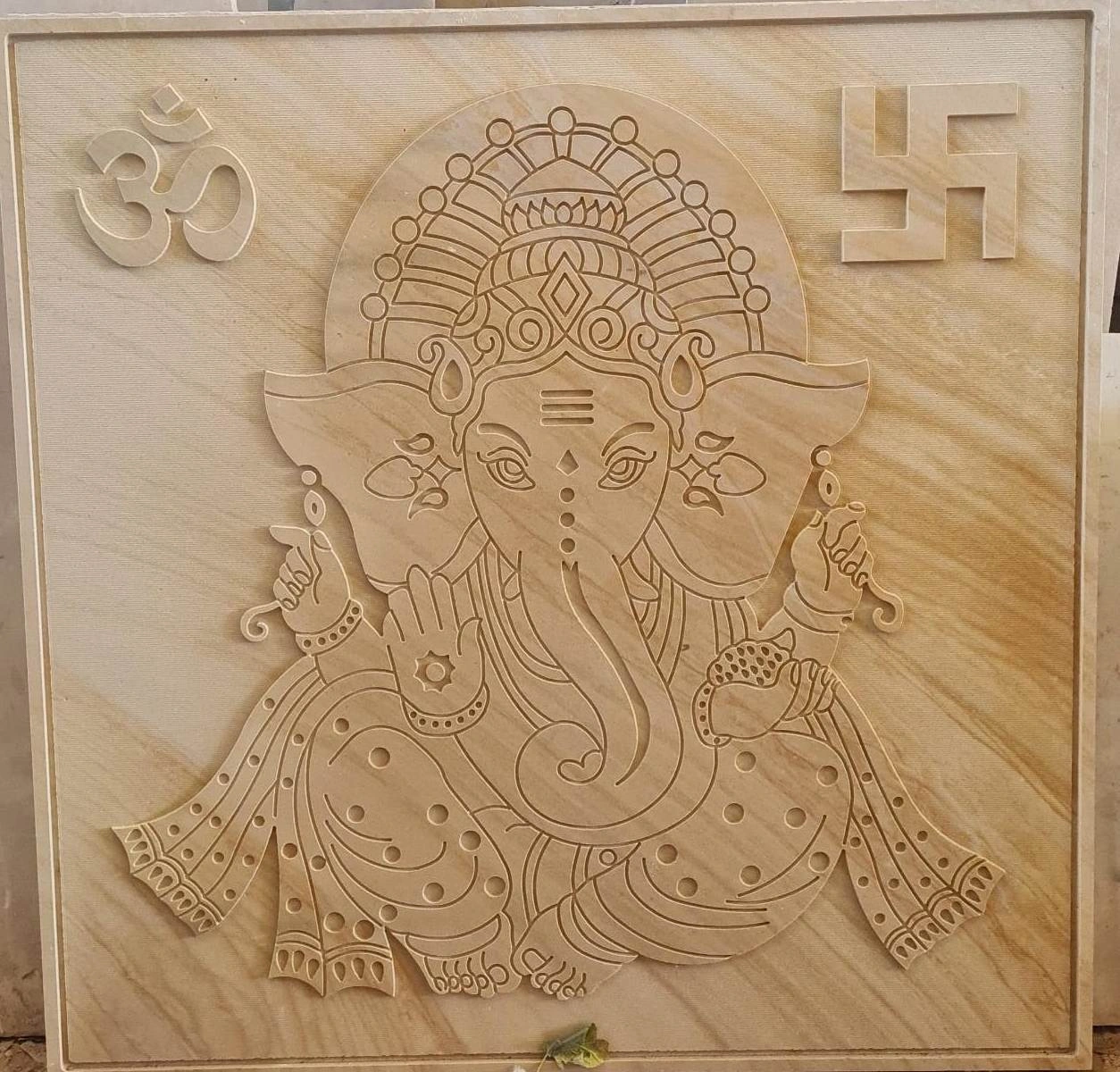 Warm-Toned Ganesha Engraved Stone Mural — OS-SM-016, view 2
